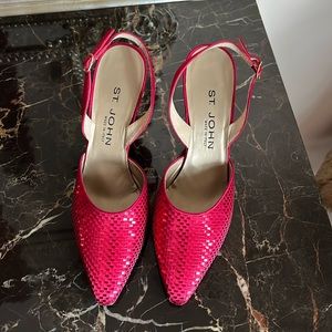 St. John Red Sequins and Satin, 9-1/2 with a 3-3/4” heels, new no box
